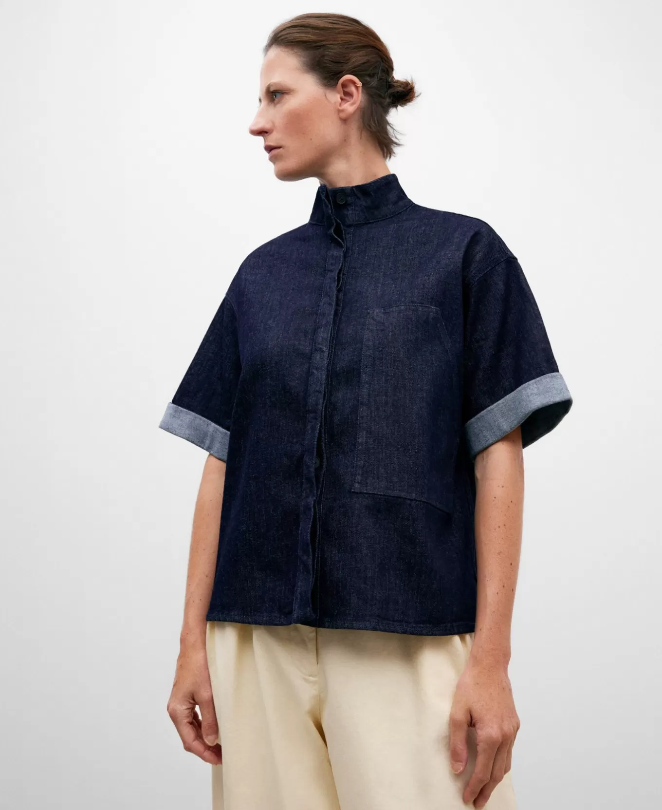 Femme Adolfo Dominguez Chemise En Jean A Col Mao