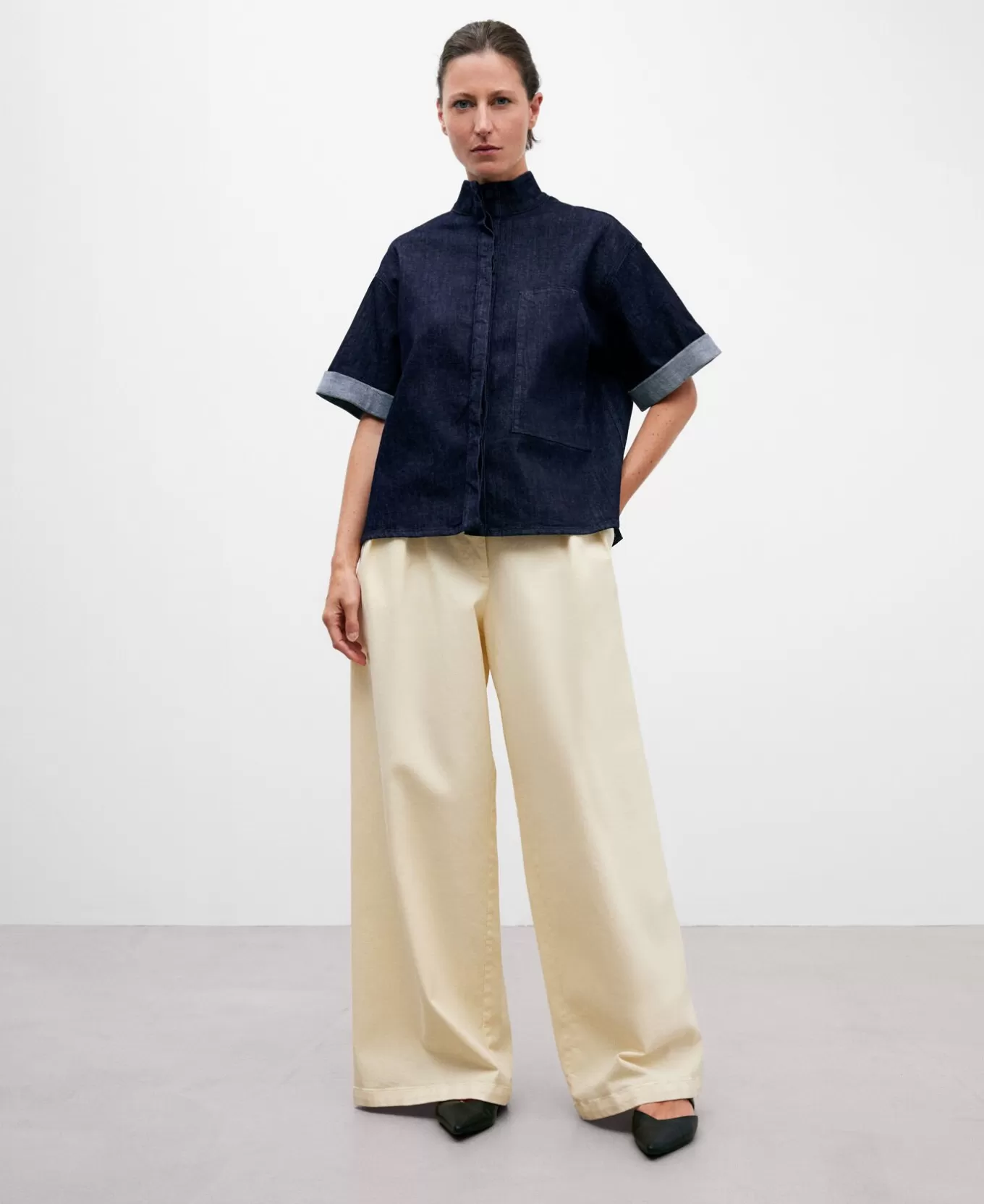 Femme Adolfo Dominguez Chemise En Jean A Col Mao