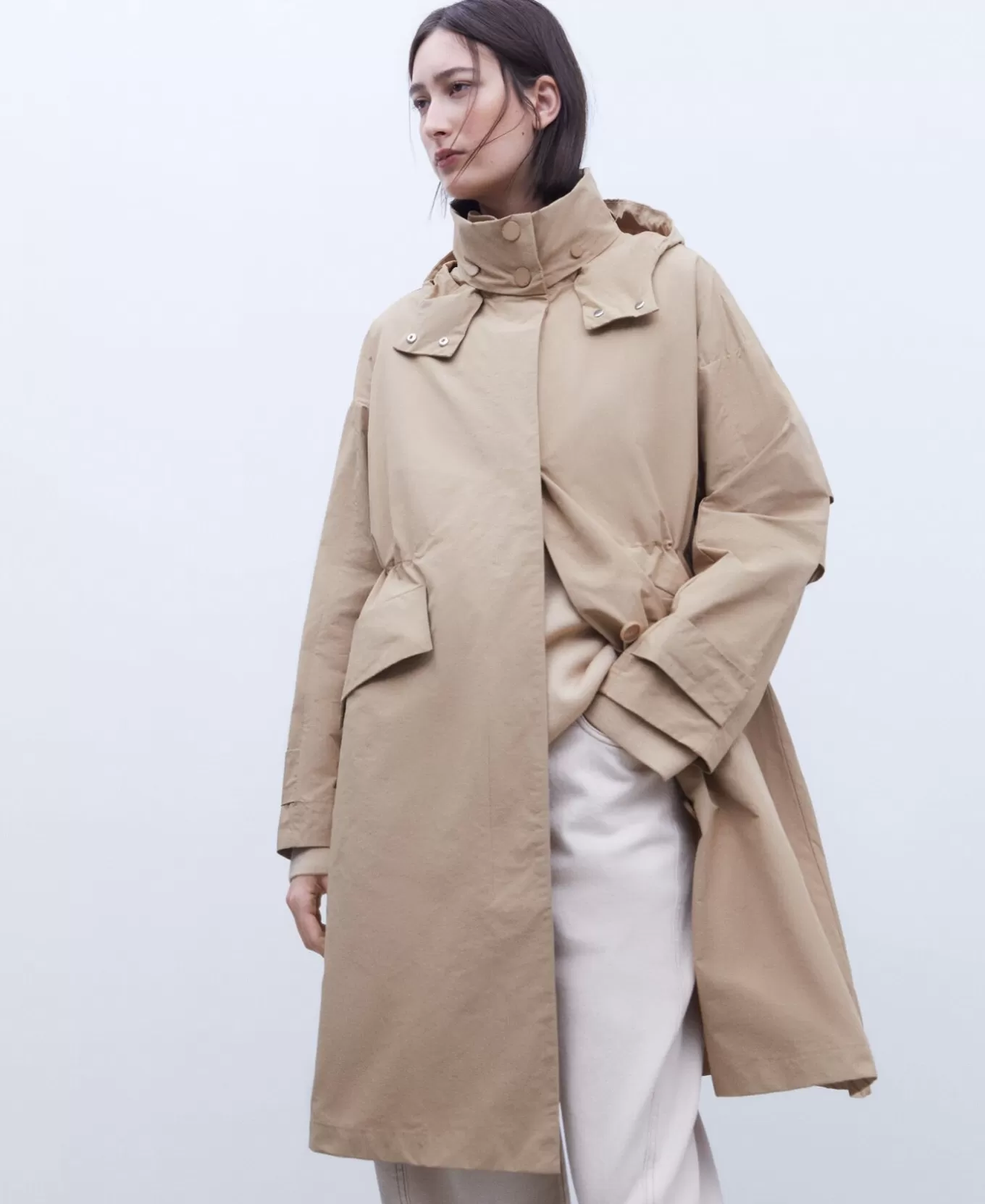 Femme Adolfo Dominguez Parka A Col Montant En Coton Et Nylon