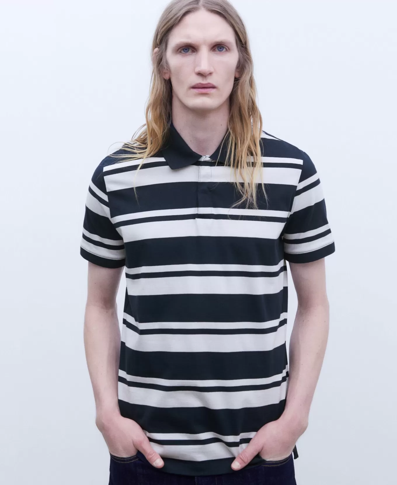 Homme Adolfo Dominguez Polo Oversize A Rayures En Coton