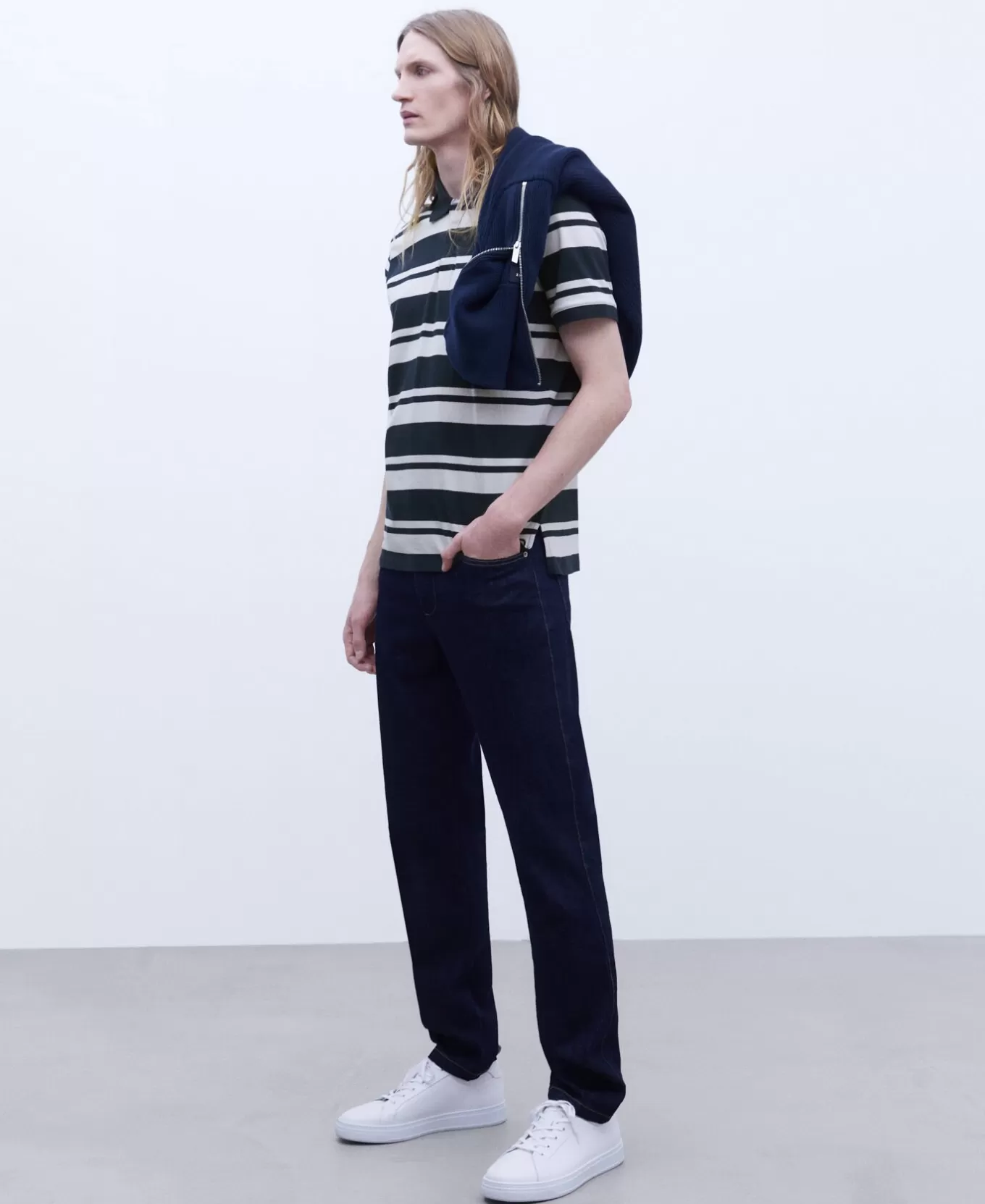 Homme Adolfo Dominguez Polo Oversize A Rayures En Coton