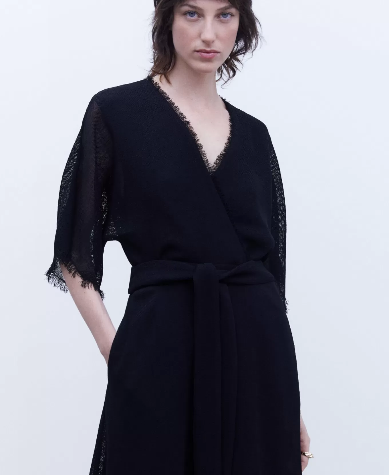 Femme Adolfo Dominguez Robe Kimono Effilochee