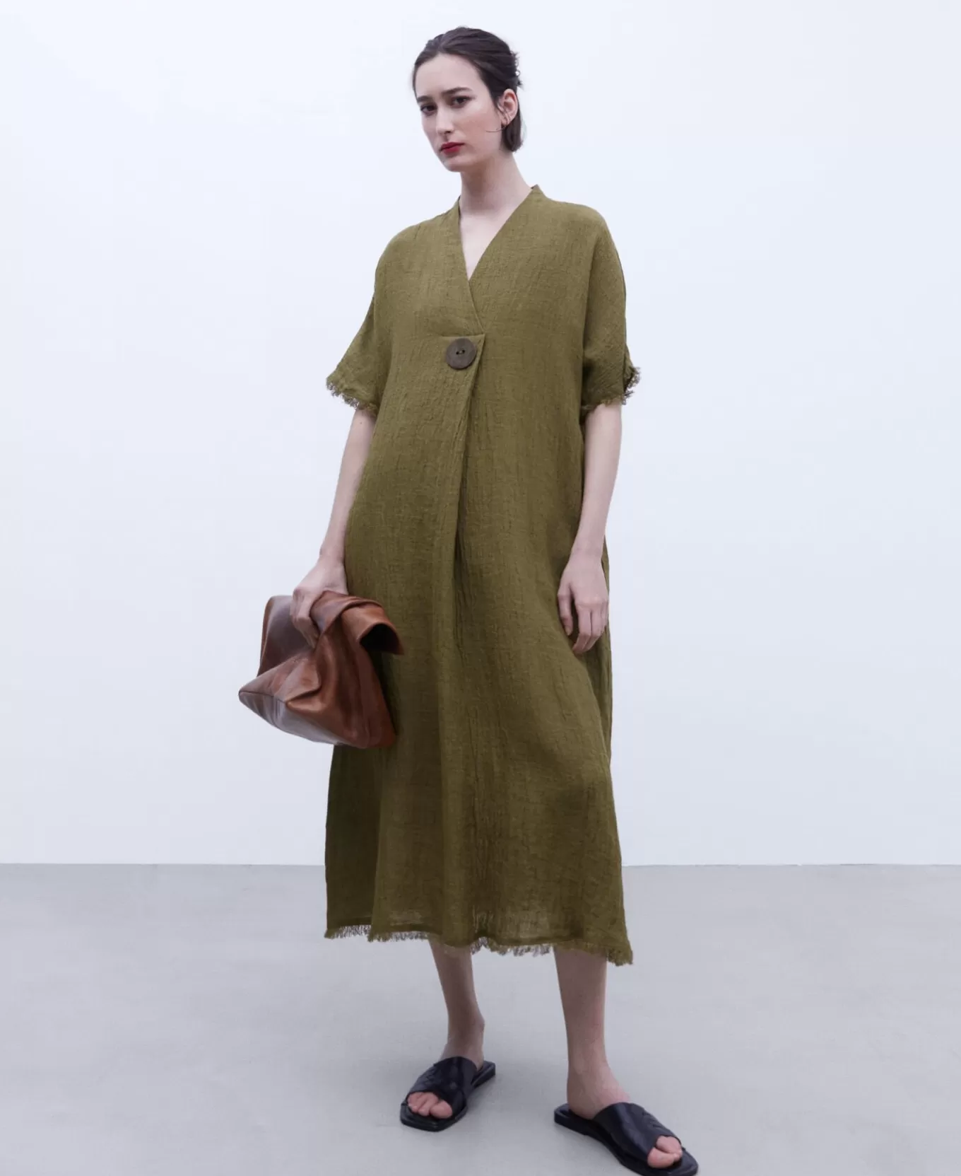 Femme Adolfo Dominguez Robe Oversize A Maxi Boutons En Lin